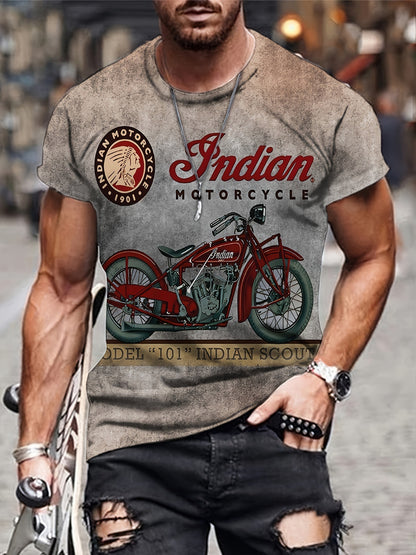 Men's Summer Casual Short Sleeve Pullover Series Motorcycle Printing