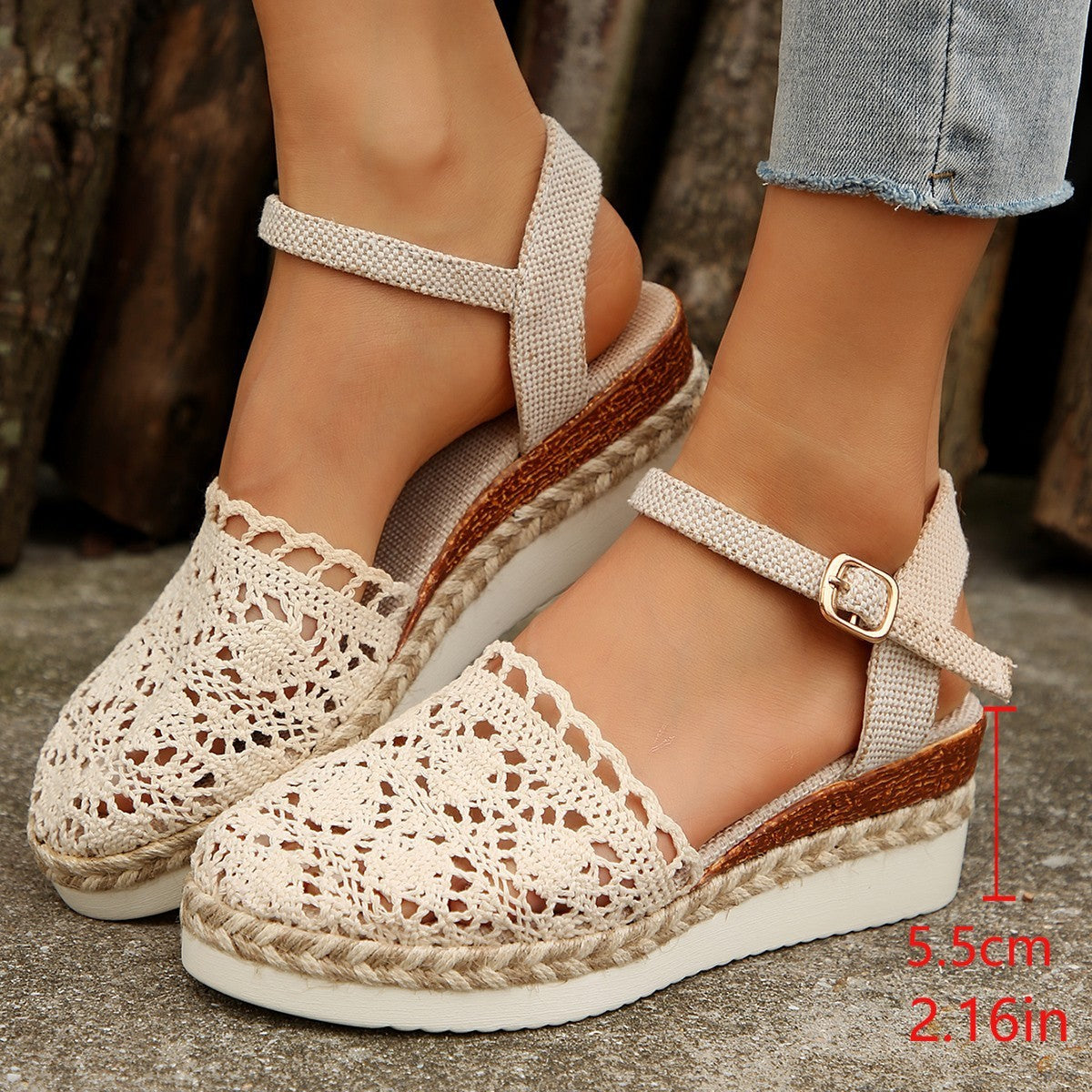 Woven Hollowed Women's Buckle Sandals