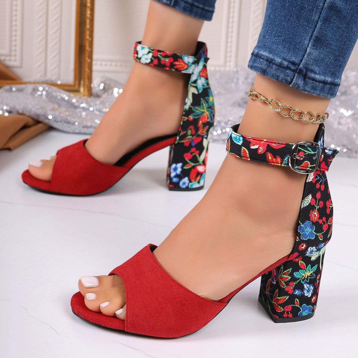 Women's Simple And Fashionable Printed Fish Mouth Sandals