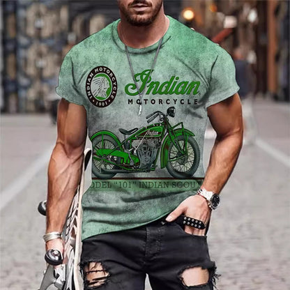 Men's Summer Casual Short Sleeve Pullover Series Motorcycle Printing