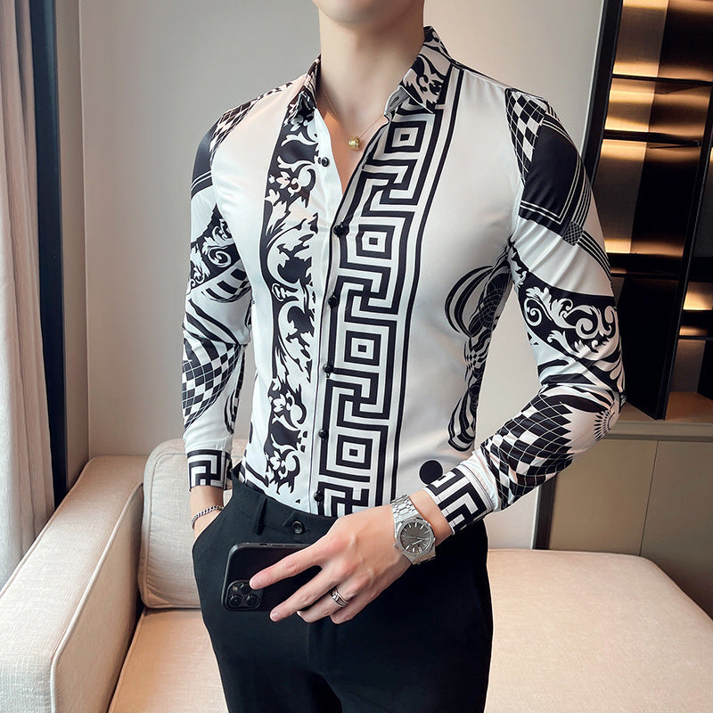 Slim-fit Printed Men's Long Sleeve Shirt