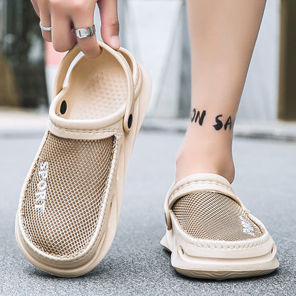 Mesh Sandals Half Pack Casual Bird's Nest Hole Shoes Men's Beach Lazy Half Slippers Plus Size