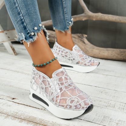 Casual Platform Slip-on Mesh Breathable Women's Sequin Shoes