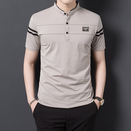 Summer Men's T-shirt Fashion Stand Collar Short Sleeve