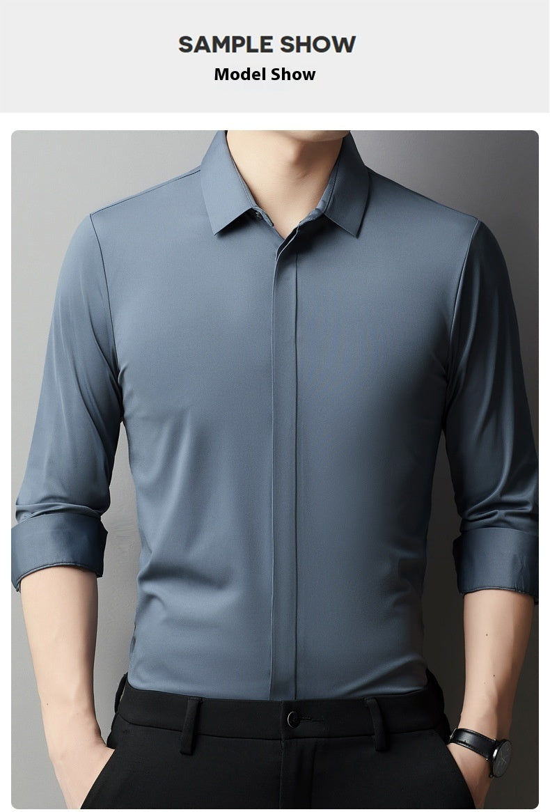 Men's Light Luxury High-end Hidden Hook Long-sleeved Shirt