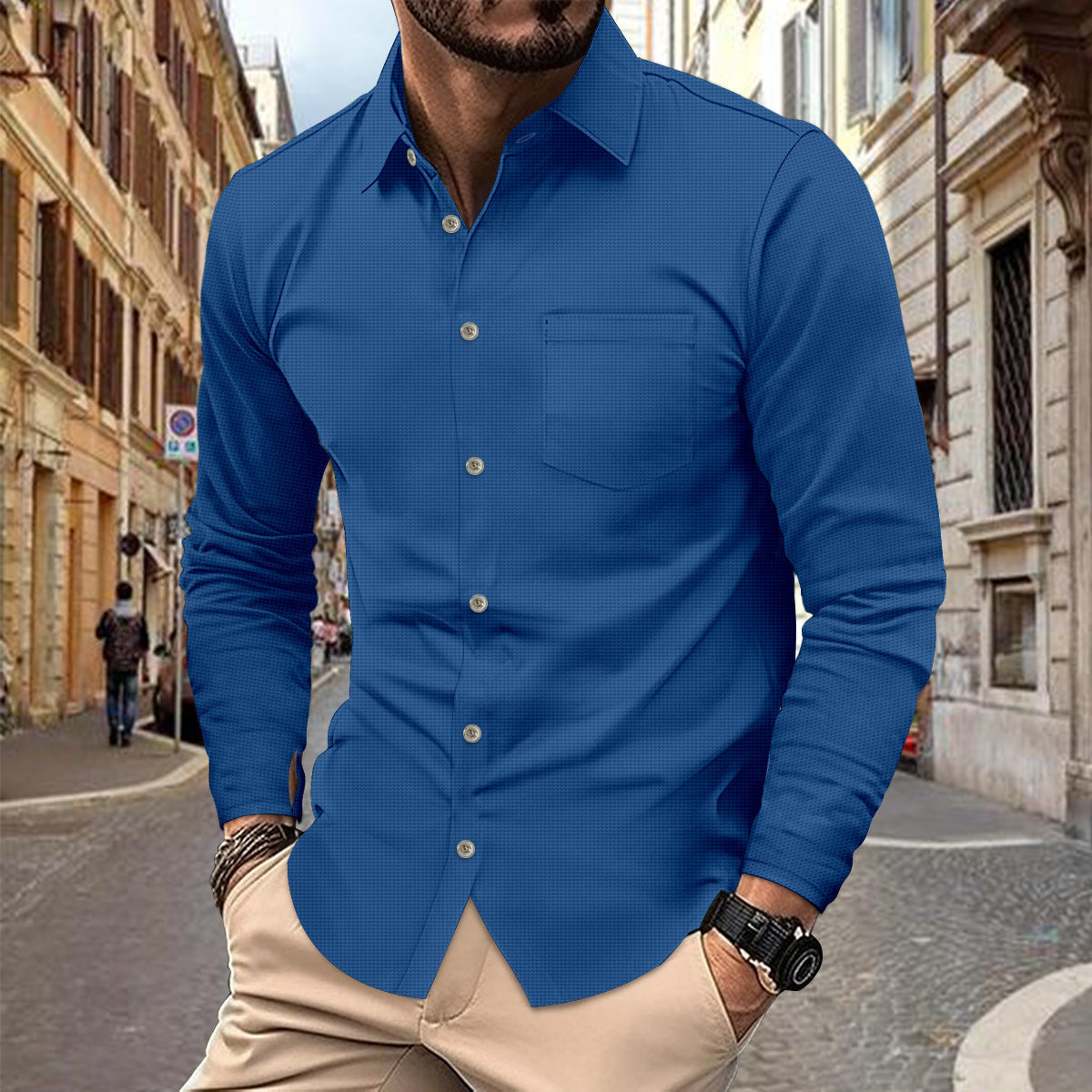 Button Casual Long Sleeve Shirt Top Men