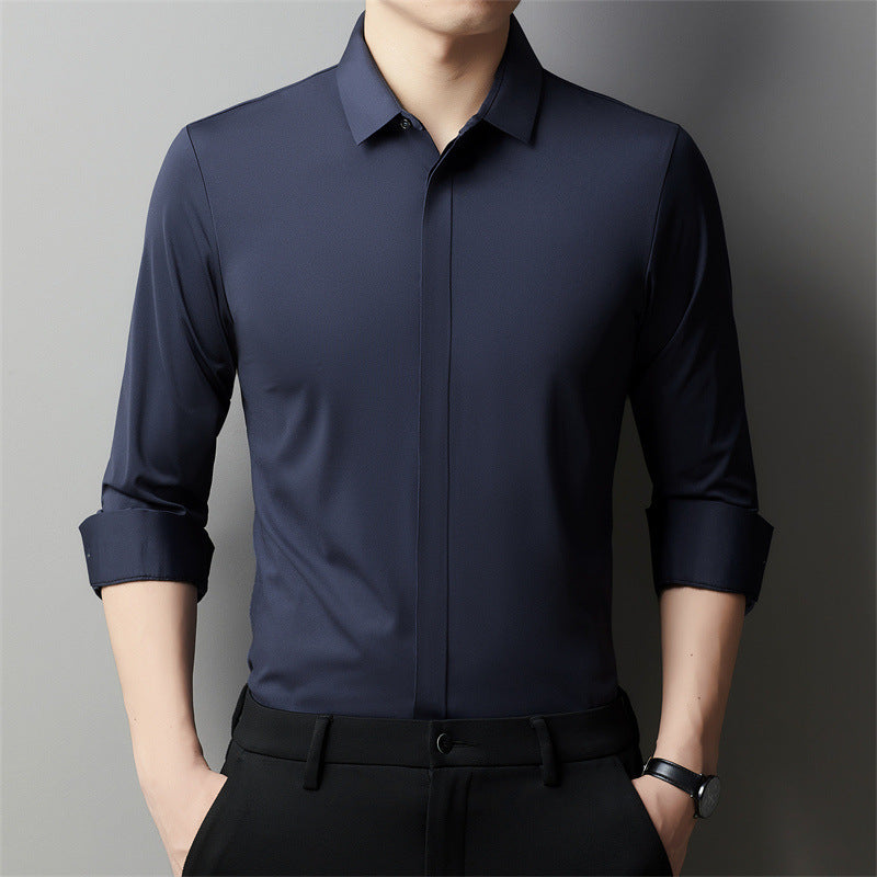 Men's Light Luxury High-end Hidden Hook Long-sleeved Shirt