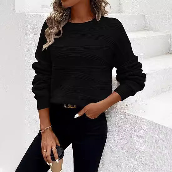 Pullover Corrugated Knitted Long-sleeved Top