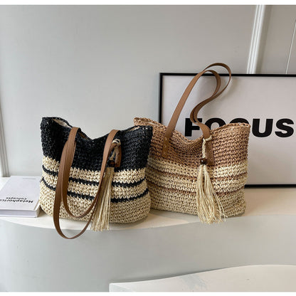 New Niche Contrast Color Large Capacity Woven Bag