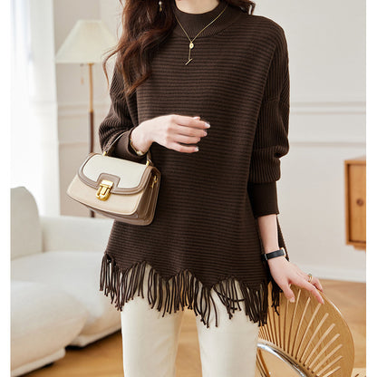 Mid-length Tassel Cape Sweater Half Turtleneck Autumn Winter Sweater