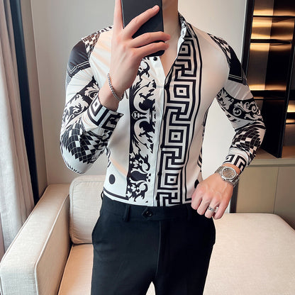 Slim-fit Printed Men's Long Sleeve Shirt