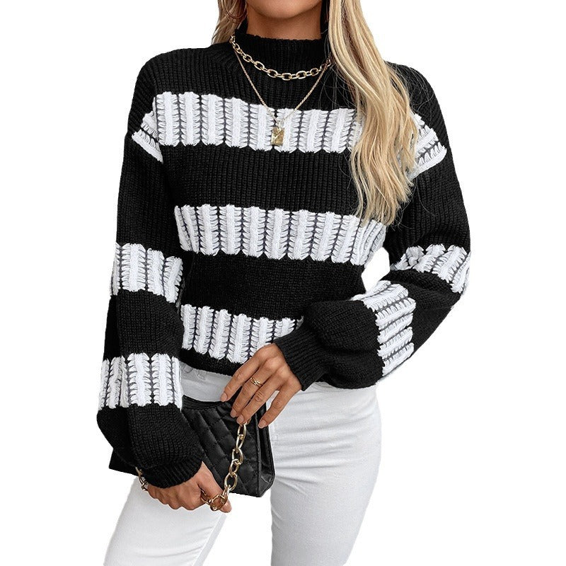 Women's Half Turtleneck Color Matching Sweater Autumn And Winter European And American Style