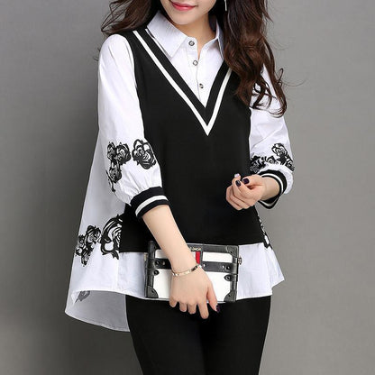 Women's Three-quarter Sleeve Fake Two-piece Bottoming Shirt