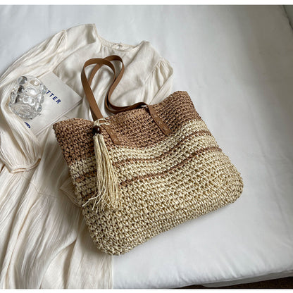 New Niche Contrast Color Large Capacity Woven Bag