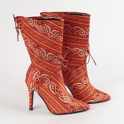 Plus Size Pointed Print High Heel Fashion Boots Women