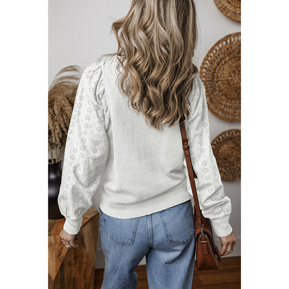 Textured Patchwork Round Neck Long Sleeve Top