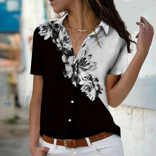 Classic Color Matching Floral 3D Digital Printing Casual  Plus Size Shirt