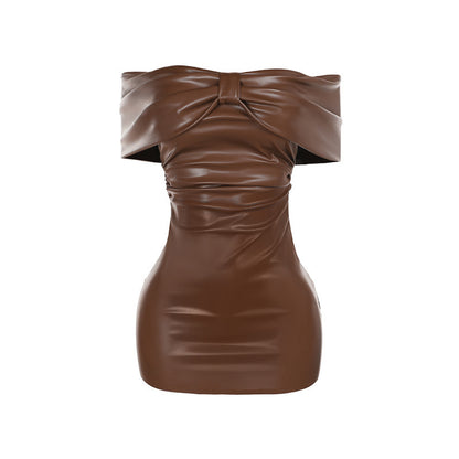 Summer Slim-fit Bow Leather Dress Women