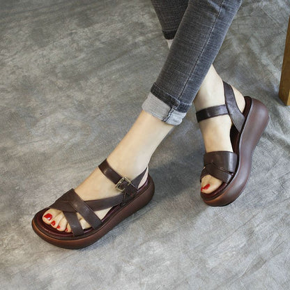 Women's Fashion Soft Leather Platform Sandals