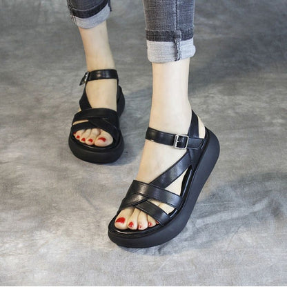 Women's Fashion Soft Leather Platform Sandals