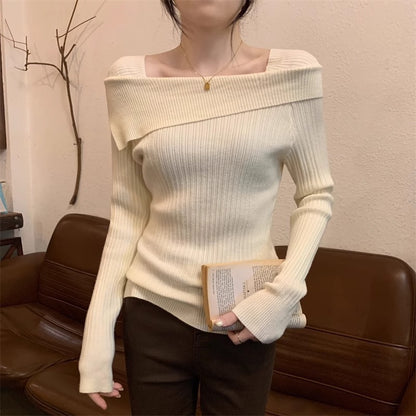 Off-shoulder Knitted Bottoming Shirt Irregular